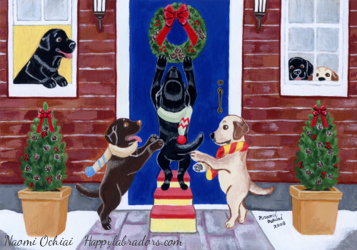 Labrador Christmas Painting by Naomi Ochiai