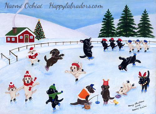 Whimsical Labrador Retriever Christmas Painting