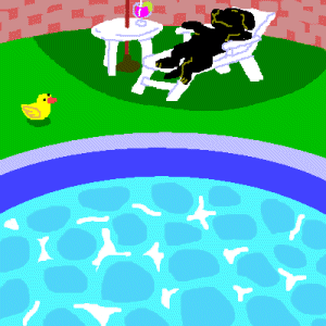 Pool Day Black Labrador Gif Animation created by Naomi Ochiai from Japan