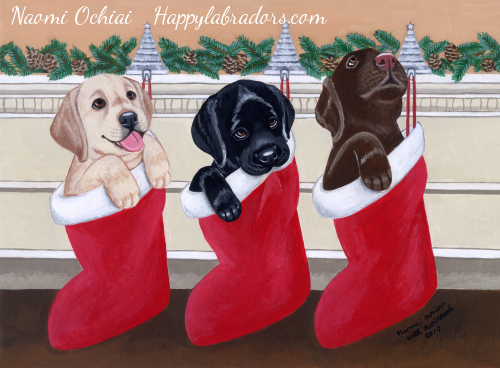 Christmas Labrador Retriever Puppies Painting