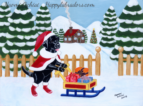 Whimsical Black Labrador Retriever Painting by Naomi Ochiai