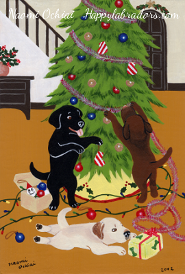 Whimsical Labrador Retriever Christmas Painting