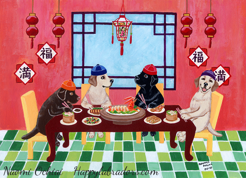 Chinese Restaurant Labradors Painting