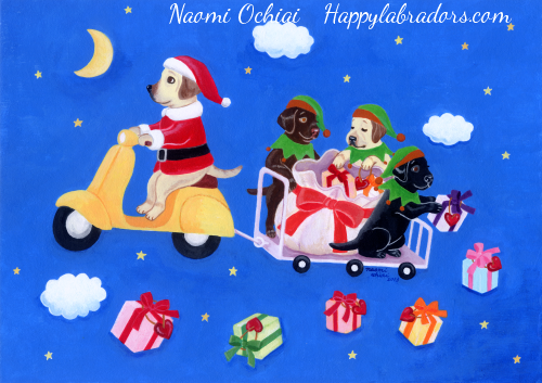 Whimsical Labrador Retrieve Christmas Painting