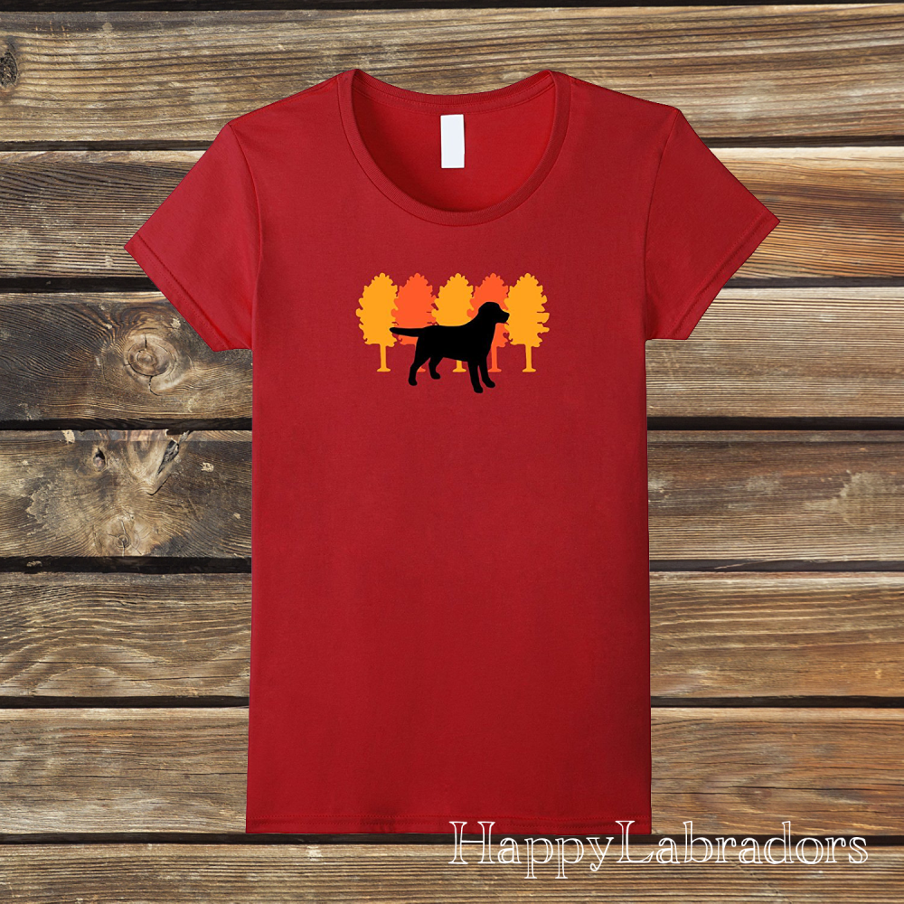 Autumn Trees Black Labrador Silhouette / Outline T-shirts in Amazon store