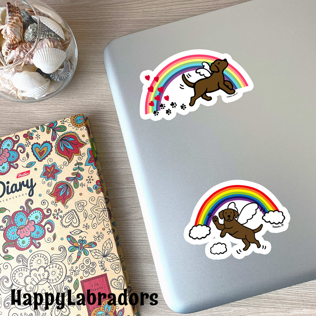 Chocolate Labrador Rainbow Bridge Stickers